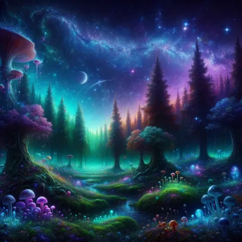 Surrealistic Enchanted Forest Night Sky
