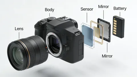 Exploded View DSLR Camera Illustration