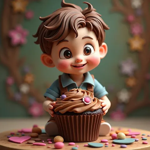 Chocolate Cupcake Boy in a Fantasy Bakery
