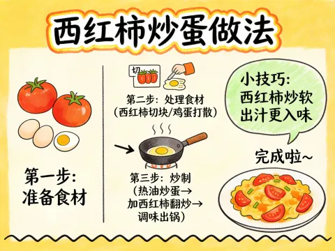 Tomato and Egg Stir-Fry Hand-Drawn Knowledge Card