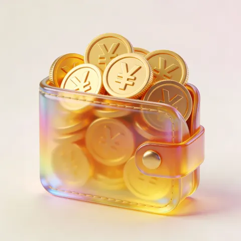3D Glass Wallet and Coins Icon
