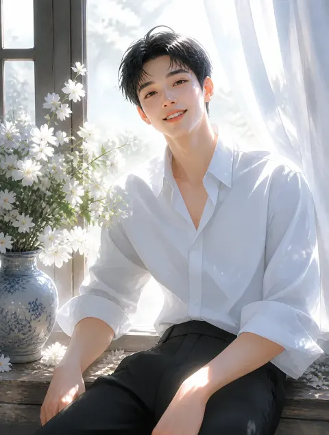 Super-high, 10K paint, very detailed, male, dark, short hair (sweet, bright, roots), adolescent sense, tendern