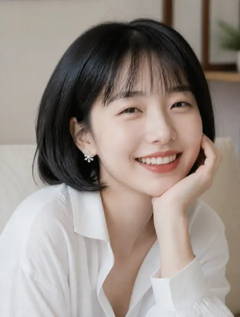 Real-person photography, half-body photographs, 23-year-old East Asian young girls, soft, round-faced geese, s