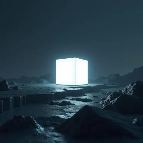 Solitary Glowing Cube in a Futuristic City