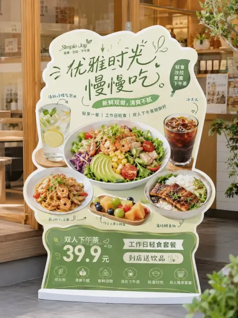 Please generate a high-completed Dining Alien / Setup design to display new food recommendations and brand pro