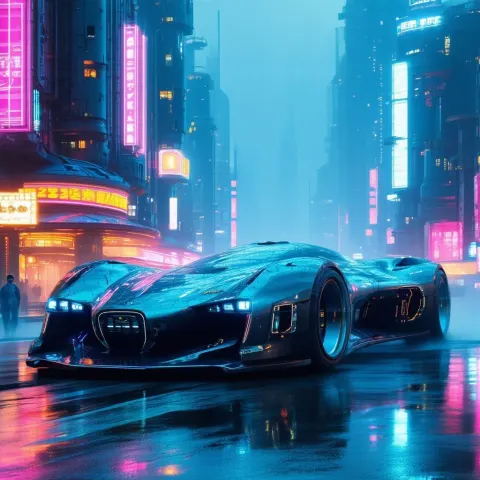 Futuristic Car Design in Neon Cyberpunk City