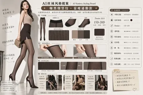 Generate a horizontal 4:3 Chinese version of "AI stocking style proposal" / AI Hosiery Styling