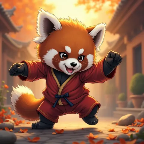 Kung Fu Red Panda in Golden Anime Action