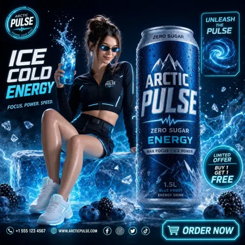 A High-End Commercial Beverage Advertisement for "arctic Pulse Energy Drink" —