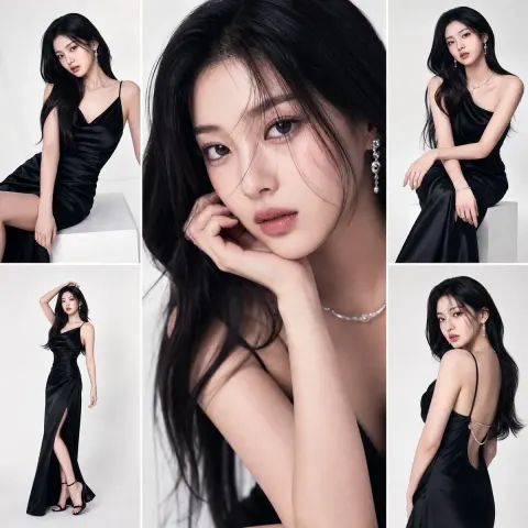 A High-Fashion Studio Editorial Featuring a K-Pop Idol in a Multi-Panel Clean Grid