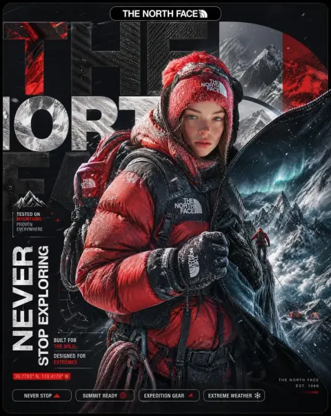A Hyper-Detailed Surreal Advertising Poster for the North Face