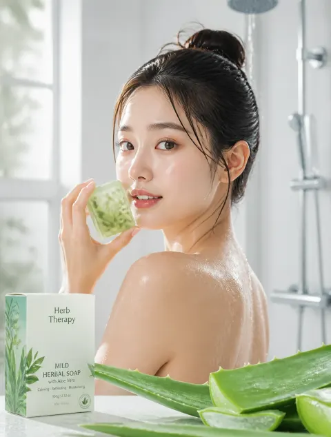 A Young East Asian Woman with a Damp, Dewy Complexion and Hair Pulled into a Messy