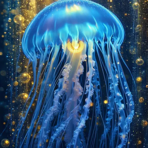 Surreal Blue Jellyfish in a Cosmic Dali Sea