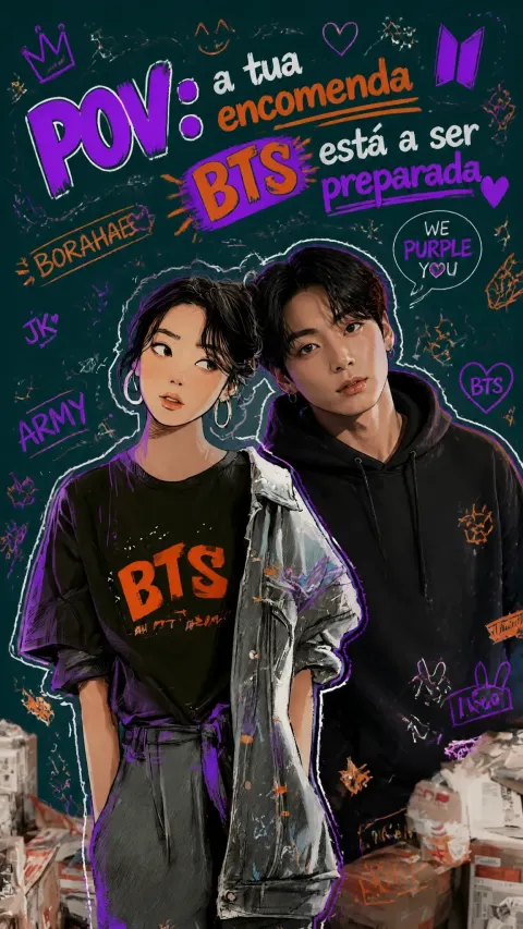 Adiciona O Texto "POV: a Tua Encomenda BTS Está a Ser Preparada" Com Destaque