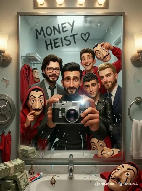 Cinematic Mirror Selfie Scene Inspired by a Retro 80s Sci-Fi Horror Vibe