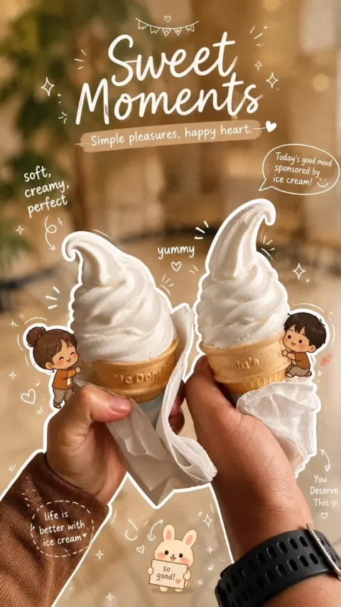Close-Up Aesthetic Photo of Two Hands Holding Vanilla Soft Serve Ice Cream Cones