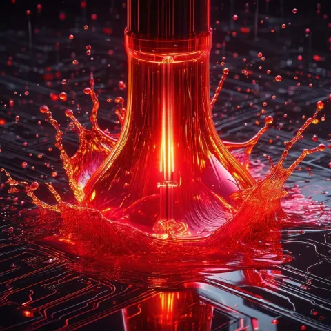 Neon Red Liquid Bulb Amid Cyber Cables