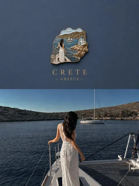 Premium Travel Poster Featuring a Miniature 3D Souvenir Badge Floating on a Clean