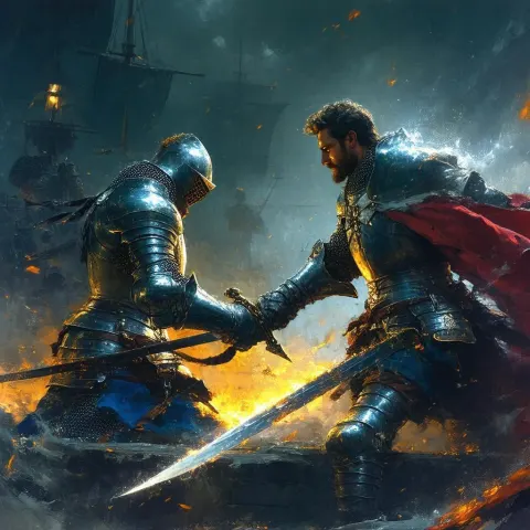 Medieval Knight Cleaving a Pirate in Manga