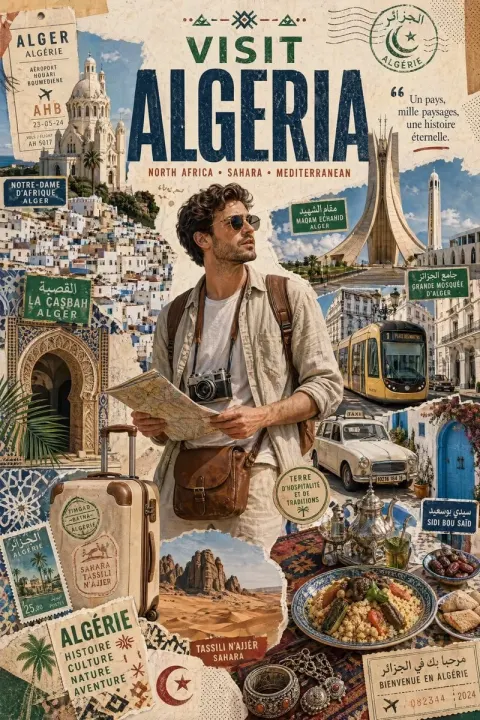 Stylized Travel Poster / Graphic Collage for ALGERIA