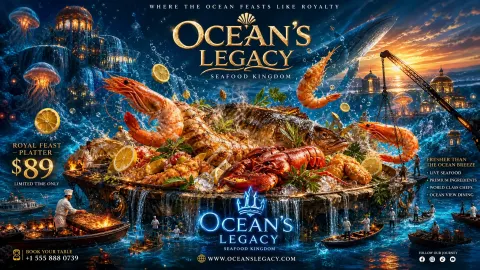 Insanely Cinematic Seafood Restaurant Advertising Flyer with a Massive Underwater