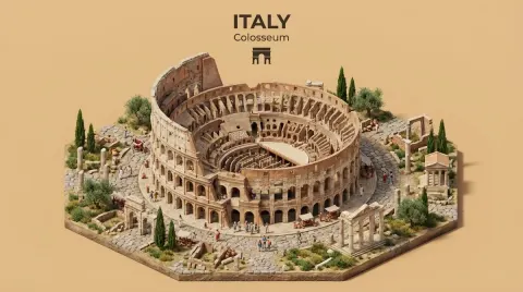 Isometric Miniature 3D Diorama Representing the Iconic Architecture of COUNTRY