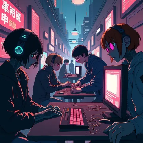 Computer Club Rendered in Dark Cyber Manga