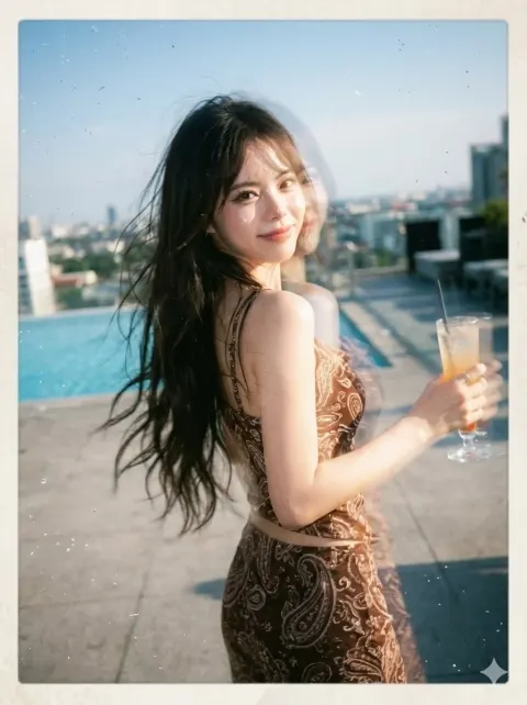 Image: a Candid Disposable-Camera Snapshot of the Same Subject in the Attached