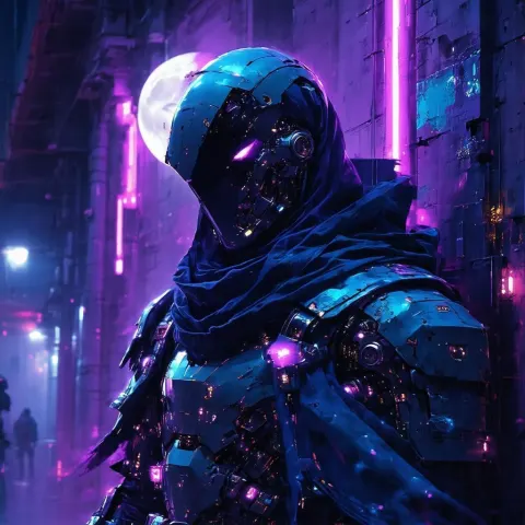 Neonpunk Moon Knight in Urban Dystopia