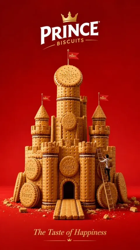 Minimalist Luxury 3D Advertising Poster for Prince Biscuits