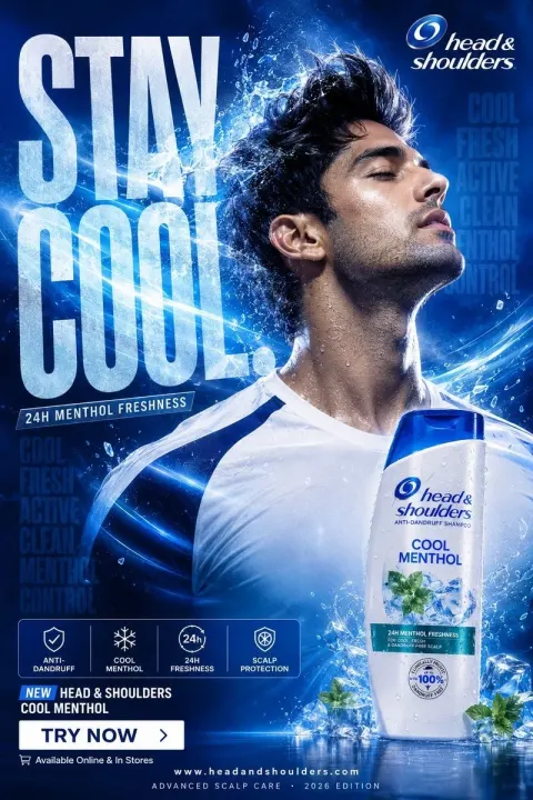 FORMAT: 4:5 Vertical Hyper-Commercial Anti-Dandruff Shampoo Campaign Poster