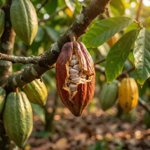 High-Quality Realistic Commercial Shot of a Cocoa Plantation in Landscape