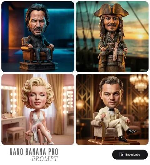 Caricature Figurine of SUBJECT as a Cute but Intense Bobblehead-Style Collectible
