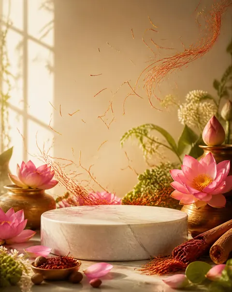 Luxury Ayurvedic Skincare Backdrop Only, No Product Bottle