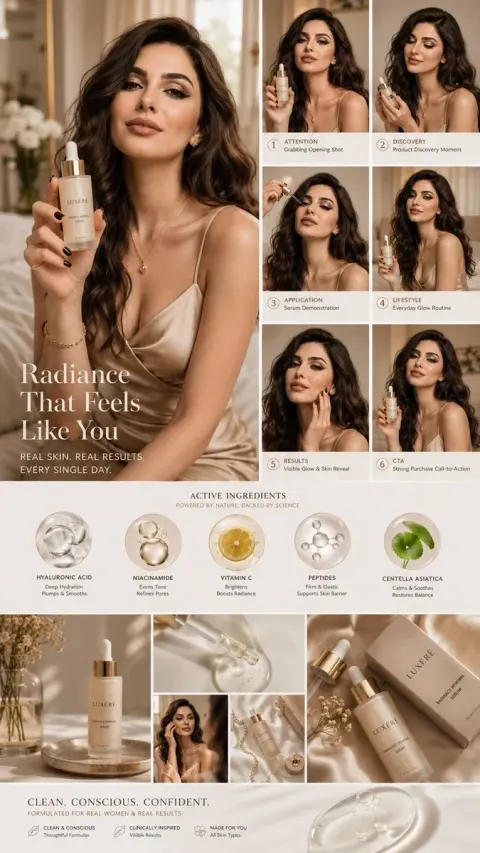 Luxury Skincare UGC Campaign Mood Board, Designed Around the Same Young Woman