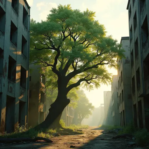 Post Apocalyptic Oak Thriving in Urban Ruins