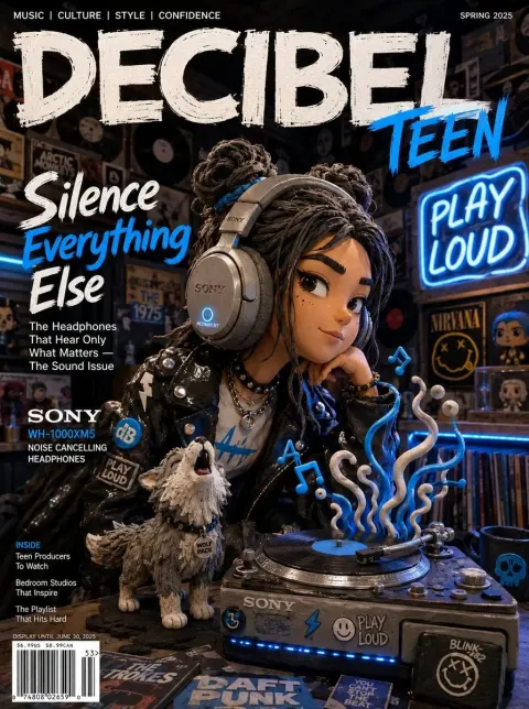SUBJECT: a Bold Claymation Teenage Girl with Clay Space Buns and a Vinyl Clay