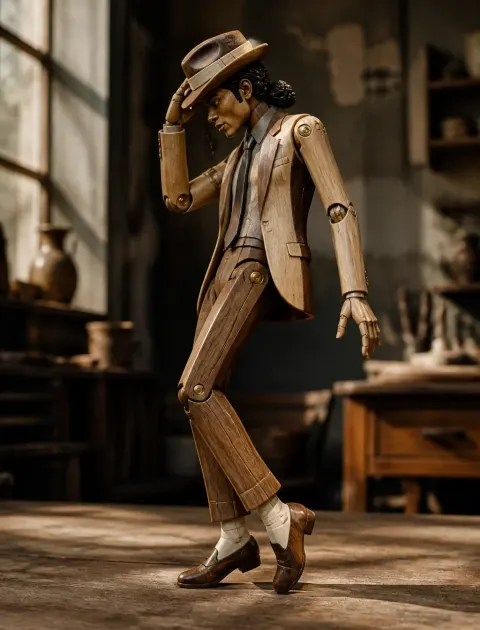 Subject and Movement: a Delicate Wooden Automaton, Depicting Michael Jackson's