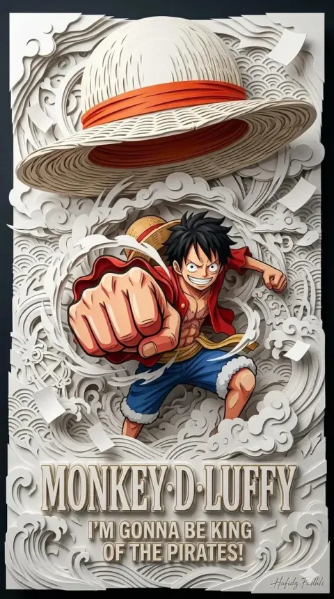 3D Layered Papercraft Anime Poster, Dynamic Anime Hero Emerging from Intricate