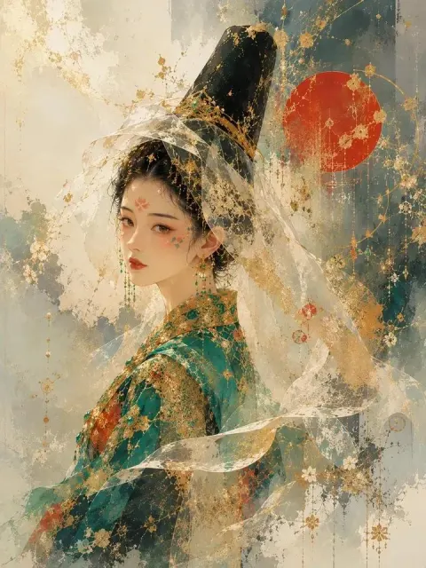 Ethereal Portrait of a Beautiful East Asian Royal Princess Wearing Traditional