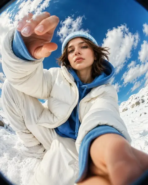 Ultra-Premium Streetwear Portrait Captured from an Extreme Overhead Fisheye Lens