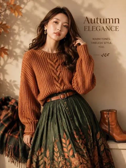 Ultra-Realistic Autumn Fashion Editorial Poster Featuring a Beautiful East Asian