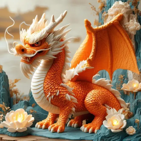Orange Clay Dragon With Ageless Burning Eyes