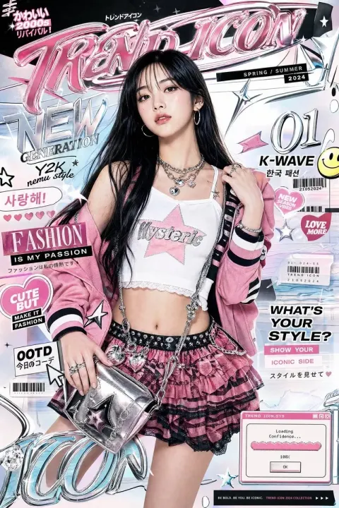 Ultra-Stylized Luxury Fashion Editorial Poster Featuring a Confident Young Asian