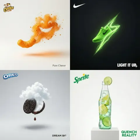 Visualize INPUT: PRODUCT/BRAND Create a Surreal Minimalist Photoreal Print-Ad