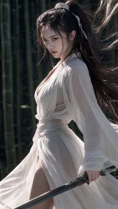Bamboo Forest Wuxia Swordwoman Portrait