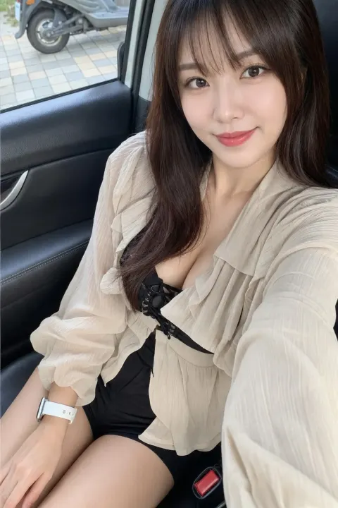 Black Leather Car Interior Selfie Portrait