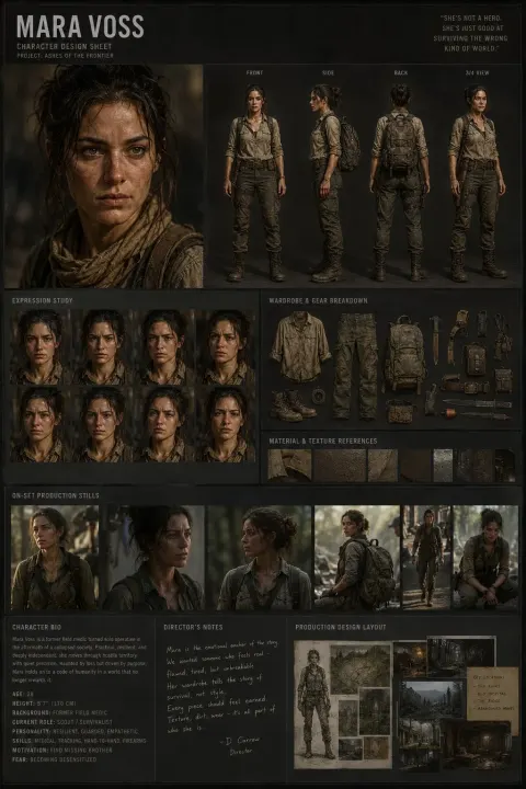 Cinematic Female Character Design Sheet