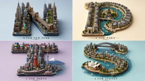 City Glyph Miniature Landmark Grid