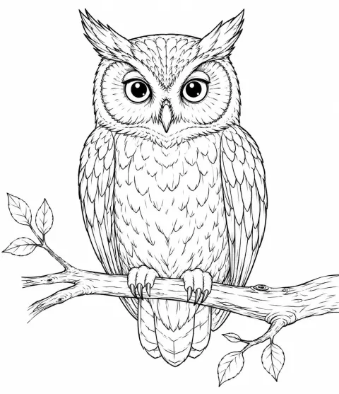 Elegant Owl Line Art Illustration Highly Detailed Black
